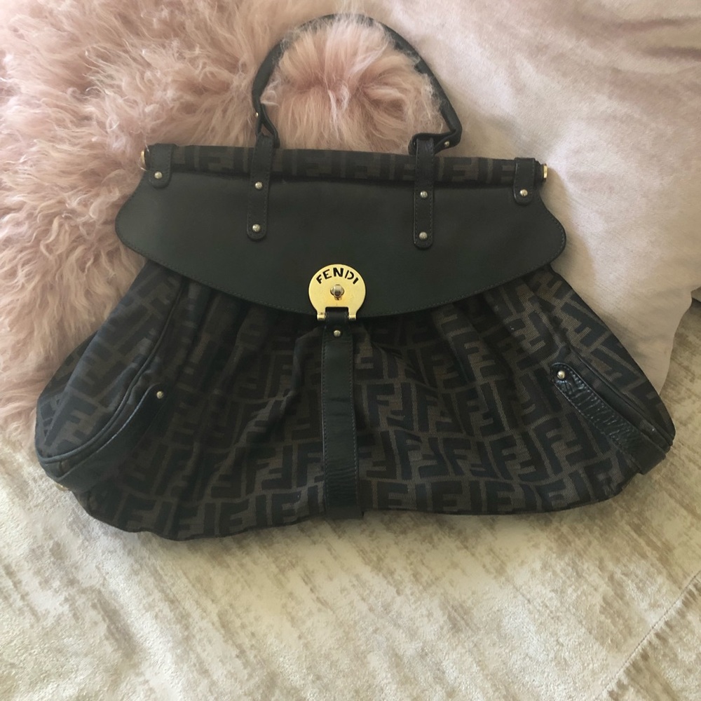 FENDI Zucca Monogram bag with Gold plated detail